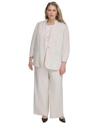 Calvin Klein - Plus Size One Button Ruched Sleeve Jacket Printed Pleated Neck Camisole Scuba Crepe Wide Leg Pants - Lyst