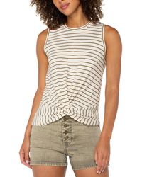 Liverpool Los Angeles - Striped Cotton Crewneck Twist-front Sleeveless Top - Lyst