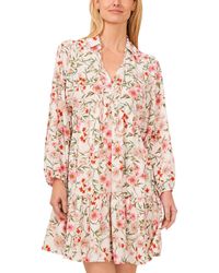 Cece - Floral Tie Neck Long Sleeve Baby Doll Tiered Dress - Lyst