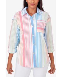 Ruby Rd. - Petite Striped Cotton Poplin Button Front Top - Lyst