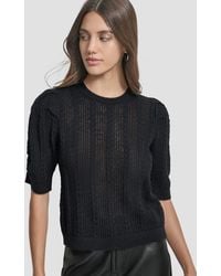 DKNY - Mixed Stitch Puff-sleeve Sweater - Lyst