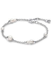 PANDORA - Sterling Timeless Treated Freshwater Cultured Pearl Station Chain Bracelet - Lyst