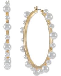 Alfani Gold-tone Large Imitation Pearl Studded Hoop Earrings, 2.2", Created For Macy's - White