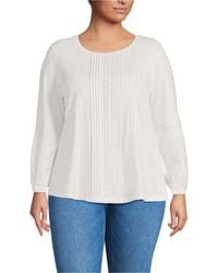 Lands' End - Plus Size Lightweight Jersey Lace Mix Long Sleeve Pintuck Top - Lyst