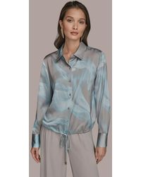 Donna Karan - Long-sleeve Drawstring Top - Lyst
