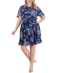Jessica Howard - Plus Size Printed Flutter-sleeve Chiffon Dress - Lyst