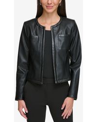 DKNY - Petite Embossed Faux-leather Collarless Jacket - Lyst
