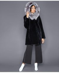 The Fur Vault Fox-trim Sheared Beaver Fur Coat - Black