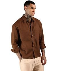 Campus Sutra - Chocolate Solid Canvas Utility Shirt - Lyst