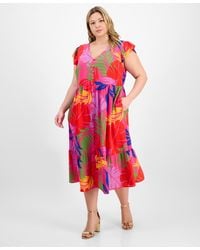 Sandra Darren - Plus Size Printed Flutter-sleeve Midi Dress - Lyst