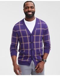 Club Room - Cotton Windowpane-plaid Cardigan Sweater - Lyst