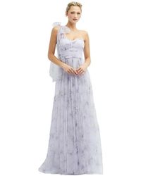 Dessy Collection - Floral Scarf Tie One-shoulder Tulle Dress - Lyst