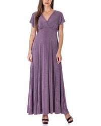 24seven Comfort Apparel - Flutter Sleeve Metallic Knit Maxi Dress - Lyst