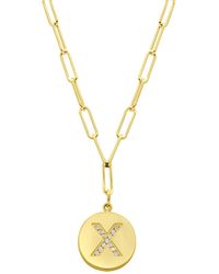 Adornia - Tarnish Resistant 14k Gold Plated Pave Crystal Initial Disc Paperclip Necklace - Lyst