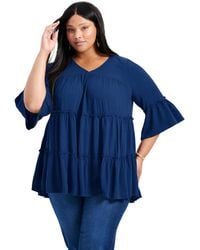 Avenue - Plus Size Amy Tiered Bell Sleeve Blouse - Lyst