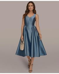 Donna Karan - Sleeveless V-neck A-line Midi Dress - Lyst
