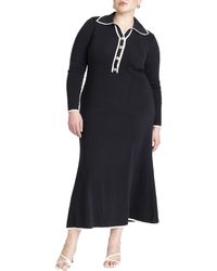 Eloquii - Plus Size Ribbed Sweater Dress With Collar - Lyst