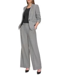 DKNY - Petite Printed Ruched Sleeve One Button Blazer Plaid Wide Leg Pants - Lyst
