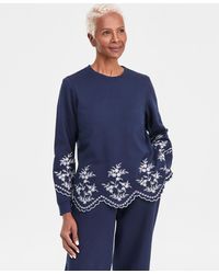 Style & Co. - Petite Long-sleeve Trim Eyelet Knit Crew Neck Top - Lyst