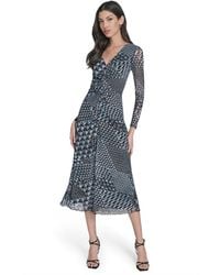 Eliza J - Long-sleeve Printed-mesh Midi Dress - Lyst