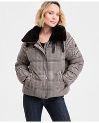 DKNY - Faux-fur-collar Zip-front Puffer Coat - Lyst