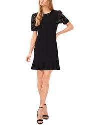 Cece - Lace-puff-sleeve Mixed-media Knit Dress - Lyst