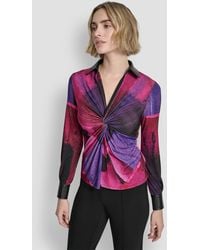 DKNY - Petite Knot Front Long Sleeve Top - Lyst