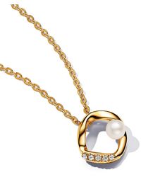 PANDORA - 14k -plated Shaped Pave Circle Treated Freshwater Cultured Pearl Collier 17.7 Inch Necklace - Lyst