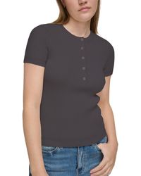 Calvin Klein - Petite Short-sleeve Rib-knit Henley Top - Lyst
