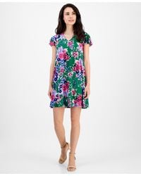 Anne Klein - Petite Floral-print Flutter-sleeve Shift Dress - Lyst