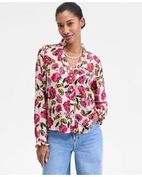 On 34th - Ruffle-trim Split-neck Blouse - Lyst