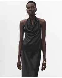 Mango - Draped Neck Satin Top - Lyst