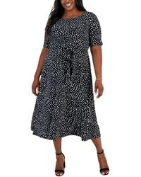 Kasper - Plus Size Dot-print Fit & Flare Midi Dress - Lyst