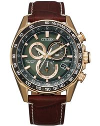 Citizen - Eco-drive Chronograph Pcat Brown Leather Strap Watch 43mm - Lyst