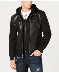 guess leather jacket with removable hood