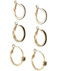 Guess - Gold-tone 3-pc. Set Jet Pavé & Glitter Hoop Earrings - Lyst