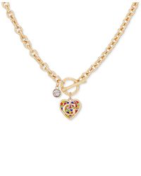 Guess - Tone Rainbow Pave Logo Heart 17" Pendant Necklace - Lyst