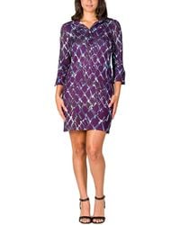 24seven Comfort Apparel - Purple Print Three Quarter Sleeve Mini Dress - Lyst