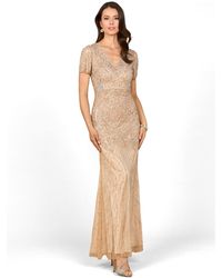 Lara - Short Sleeve Sheath Beaded Gown - Lyst
