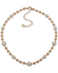 Anne Klein - Gold-tone & Imitation Pearl Beaded Collar Necklace - Lyst
