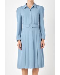 English Factory - Pleated Collared Long Sleeve Midi Dress - Lyst