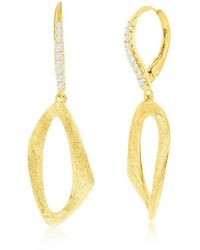 Simona - Plated Over Sterling Silver Oval Twist Brushed Cz Earrings - Lyst