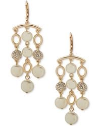Anne Klein - Gold-tone Pave & Imitation Pearl Disc Chandelier Earrings - Lyst