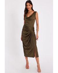 Quiz - Disco Cowl Hardware Detail Back Ruched Midi Dress - Lyst