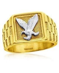 Metallo - Stainless Steel Square Textured Eagle Design Ring Plated - Lyst