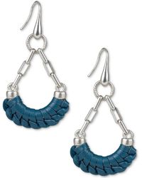 Patricia Nash Silver-tone Blue Leather-wrapped Crescent Drop Earrings