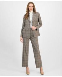 Anne Klein - Check Print Peak Lapel Three Pocket Jacket Long Sleeve Turtleneck Plaid Mid Rise Wide Leg Pants - Lyst