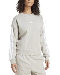 adidas - Essentials 3-stripes Fleece Crew Neck Sweatshirt - Lyst