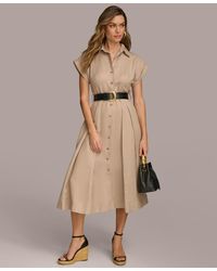Donna Karan - Button-front Short-sleeve Belted Dress - Lyst