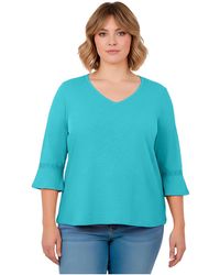 Avenue - Plus Size Crochet Trim Ruffle Sleeve Top - Lyst